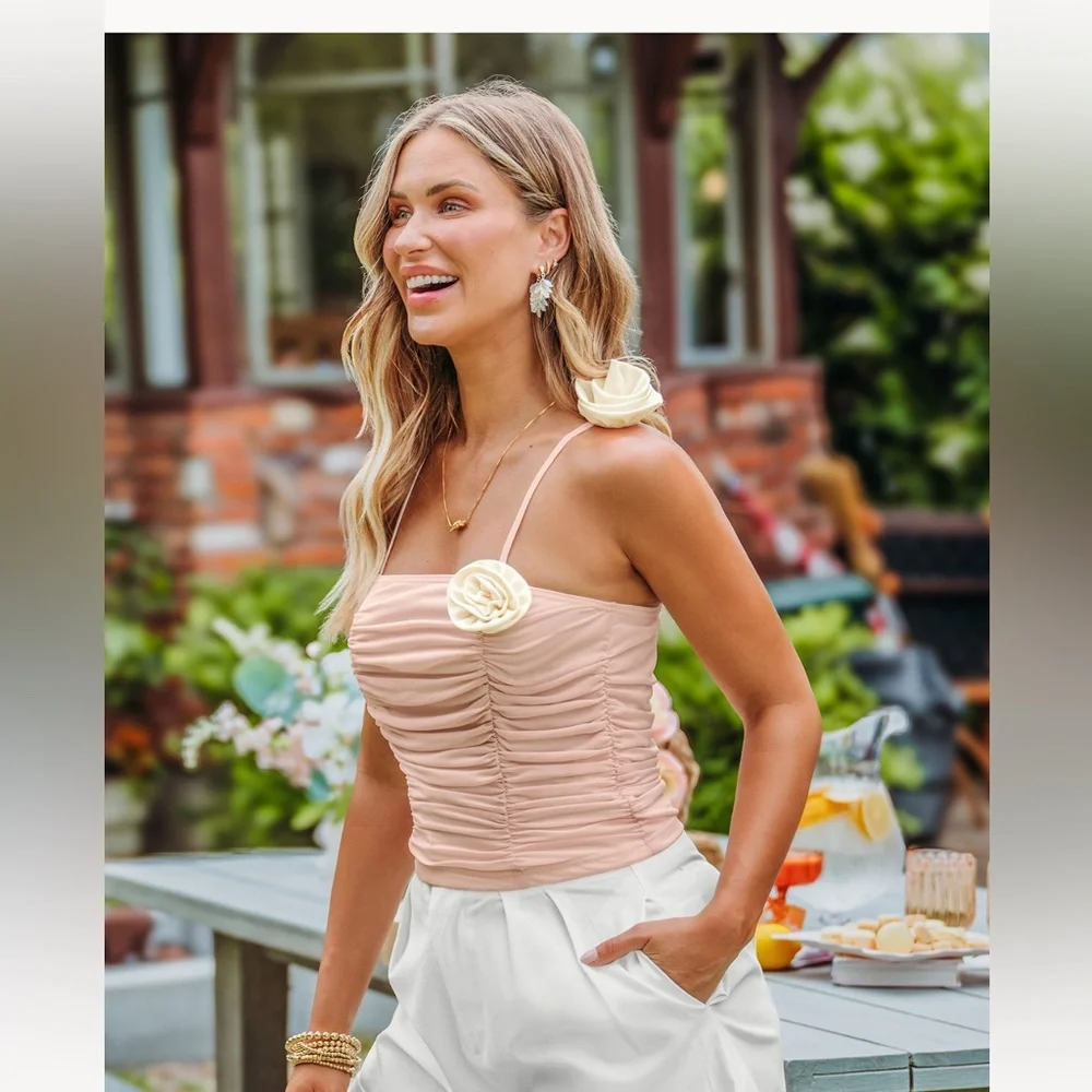 Ruched Blush Pink Floral Appliqué Cami - Picture 3 of 3